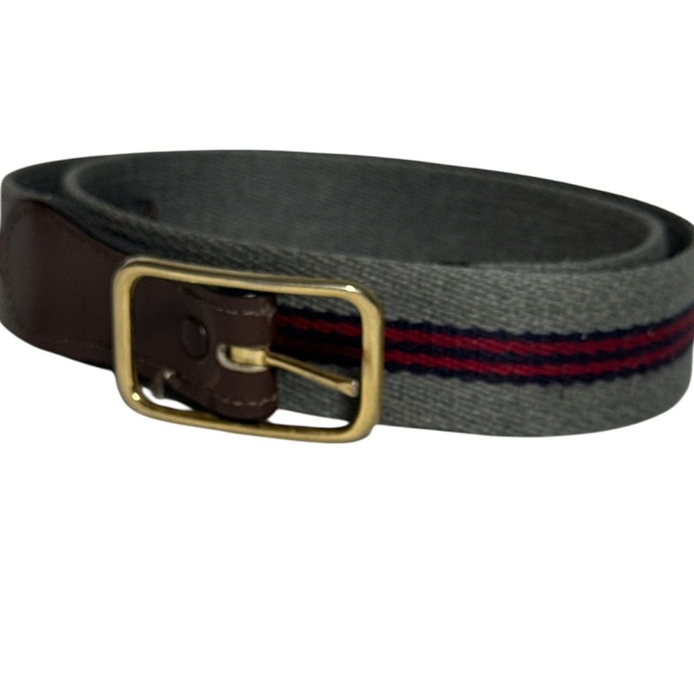 Gray with Red & Blue Stripe Cloth Thin Belt with Brass Buckle Size 34